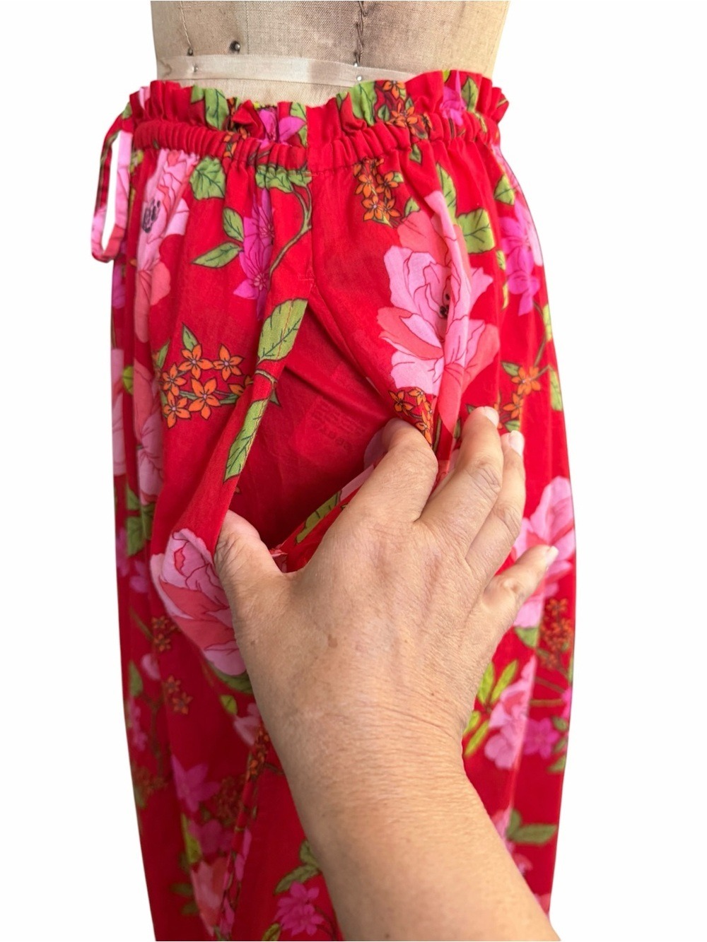 J. Crew Cotton Voile Red Floral Maxi Skirt Peony Vines S Oversized Lightweight - Picture 7 of 11